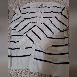 Women's Striped Sweater - Navy Blue and White